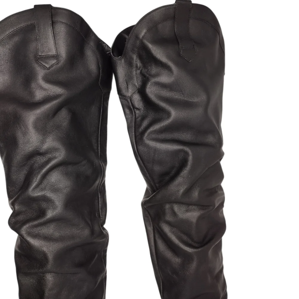 Steve Madden Landy Black Over The Knee Slouchy Pull On Western Boots Size 9